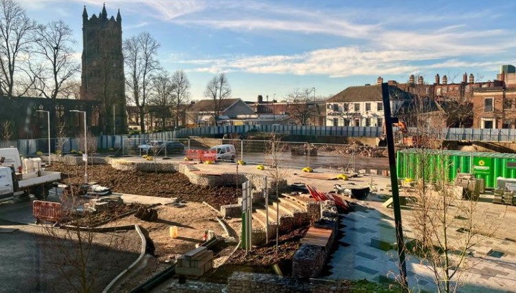 Ongoing construction work in the civic and cultural quarter