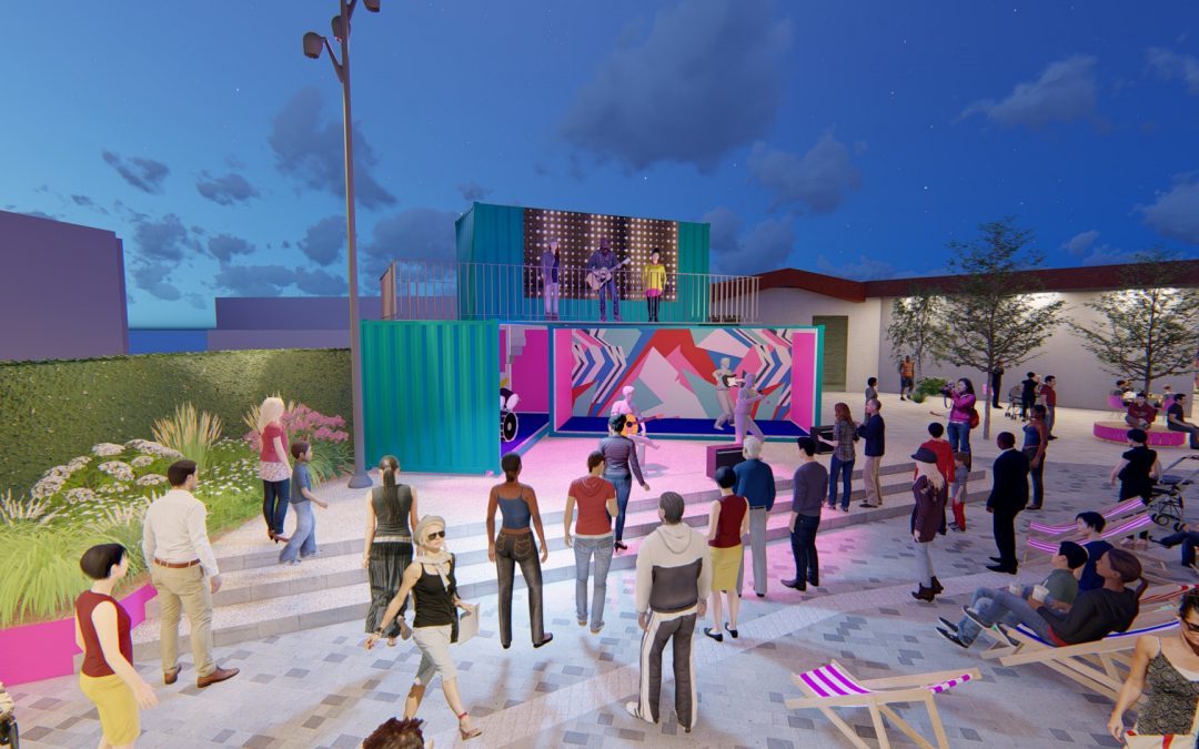 artists impression of Lyceum Square showing stage and crowd of people